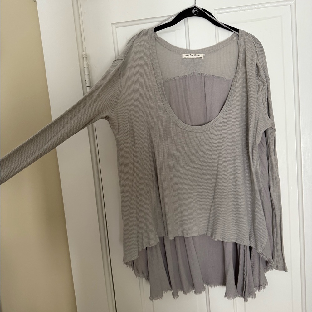 Free People Grey Scoop Neck Flowy Long Sleeve
